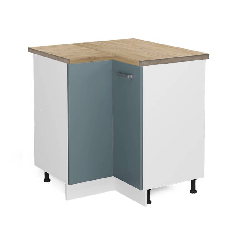 Vicco Eckunterschrank R-Line Küchen Eckschrank Blau-Grau/Weiß 76 cm AP Eiche von Vicco