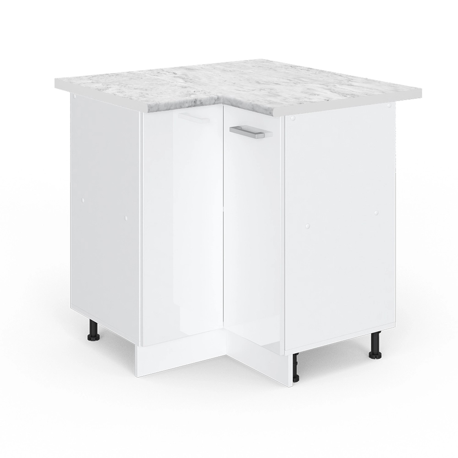 Vicco Eckunterschrank R-Line Küchen Eckschrank Weiß Hochglanz/Weiß 76 cm AP Marmor von Vicco
