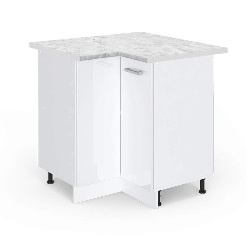 Vicco Eckunterschrank R-Line Küchen Eckschrank Weiß Hochglanz/Weiß 76 cm AP Marmor von Vicco