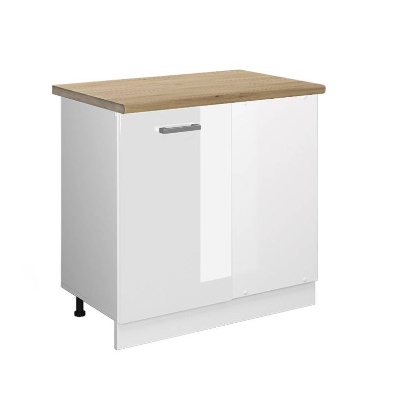Vicco Eckunterschrank R-Line Küchen Eckschrank Weiß Hochglanz/Weiß 86 cm AP Eiche von Vicco