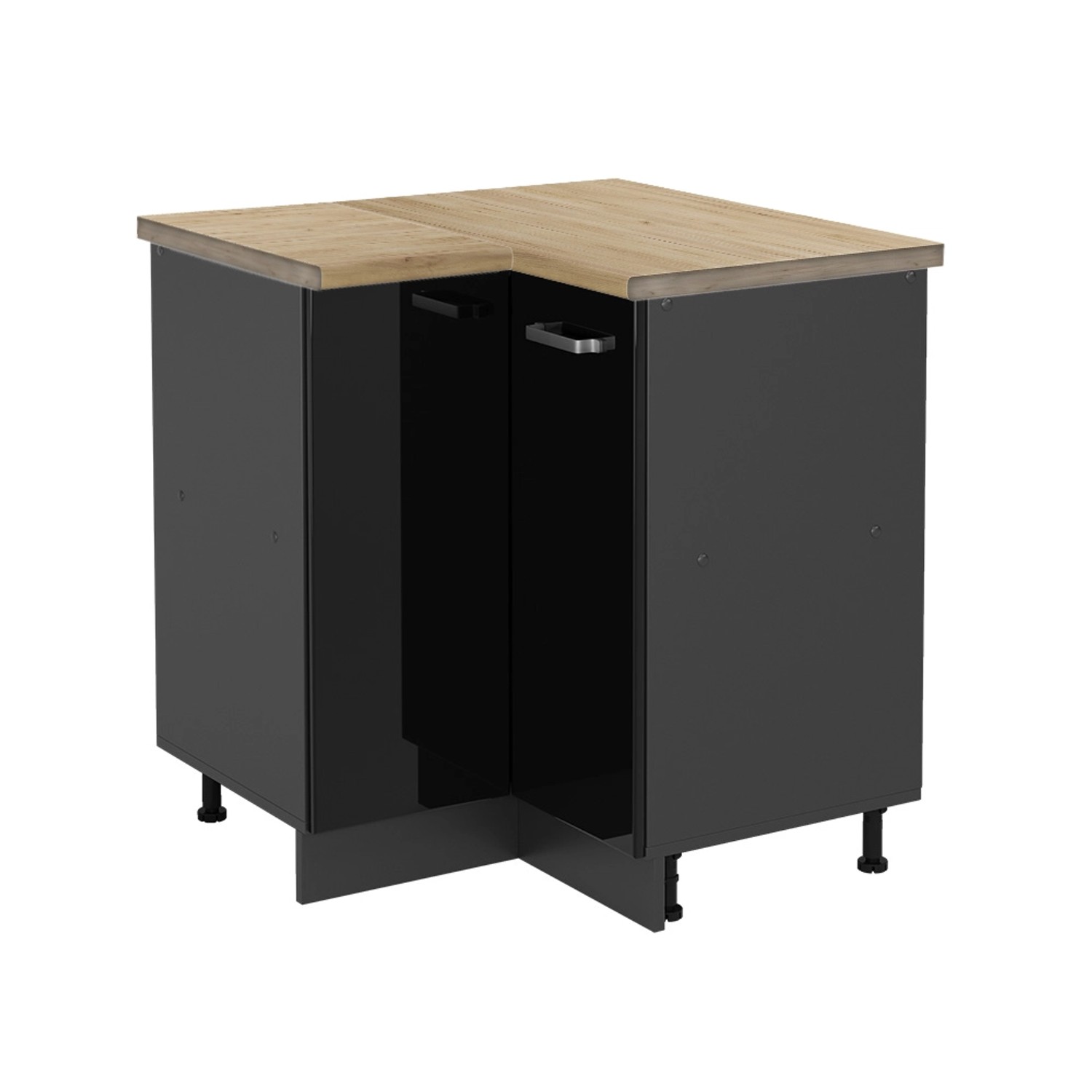 Vicco Eckunterschrank R-Line Schwarz Hochglanz/Anthrazit 76 cm AP Eiche von Vicco