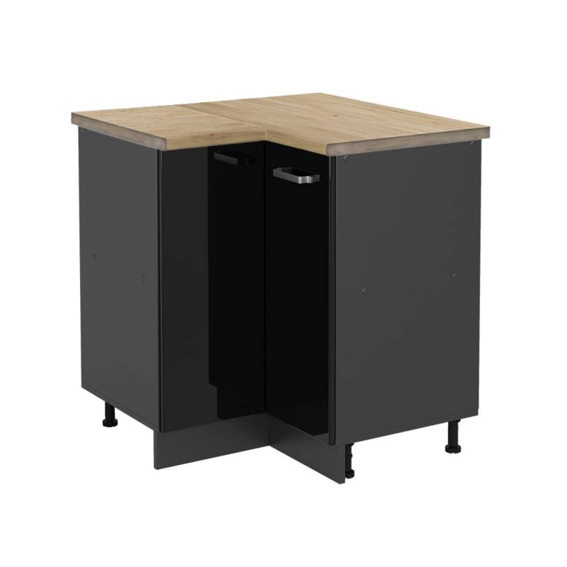 Vicco Eckunterschrank R-Line Schwarz Hochglanz/Anthrazit 76 cm AP Eiche von Vicco