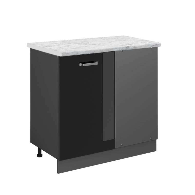 Vicco Eckunterschrank R-Line Schwarz Hochglanz/Anthrazit 86 cm AP Marmor von Vicco