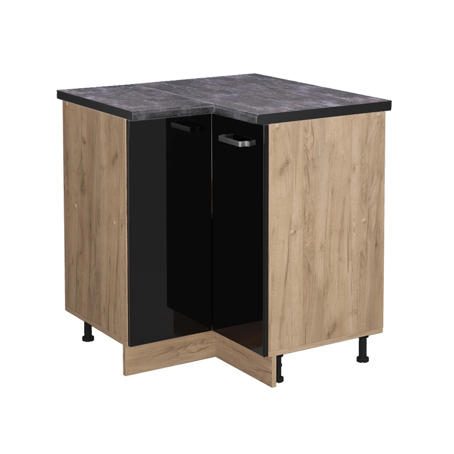 Vicco Eckunterschrank R-Line Schwarz Hochglanz/Goldkraft Eiche 76 cm AP Anthrazit von Vicco