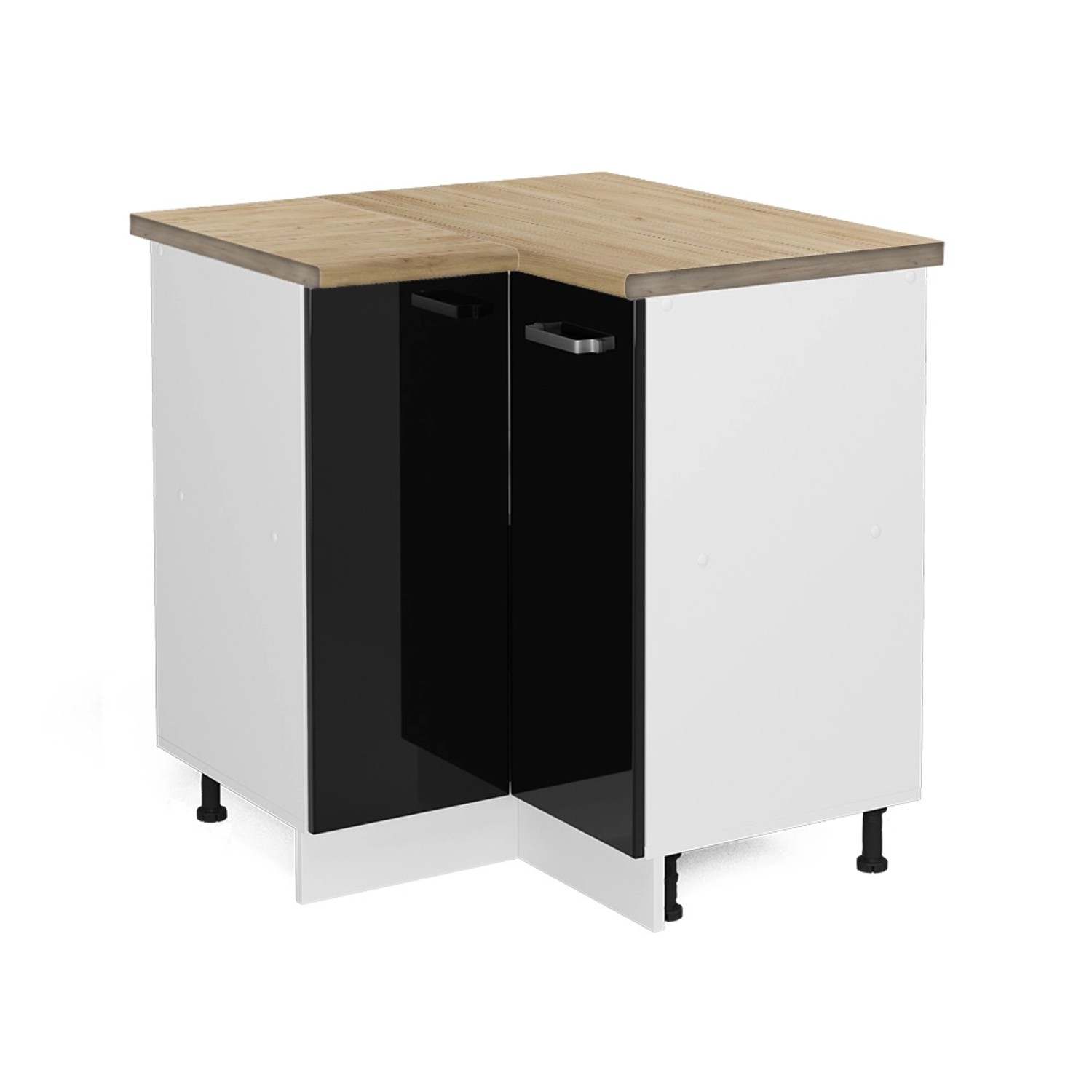 Vicco Eckunterschrank R-Line Schwarz Hochglanz/Weiß 76 cm AP Eiche von Vicco