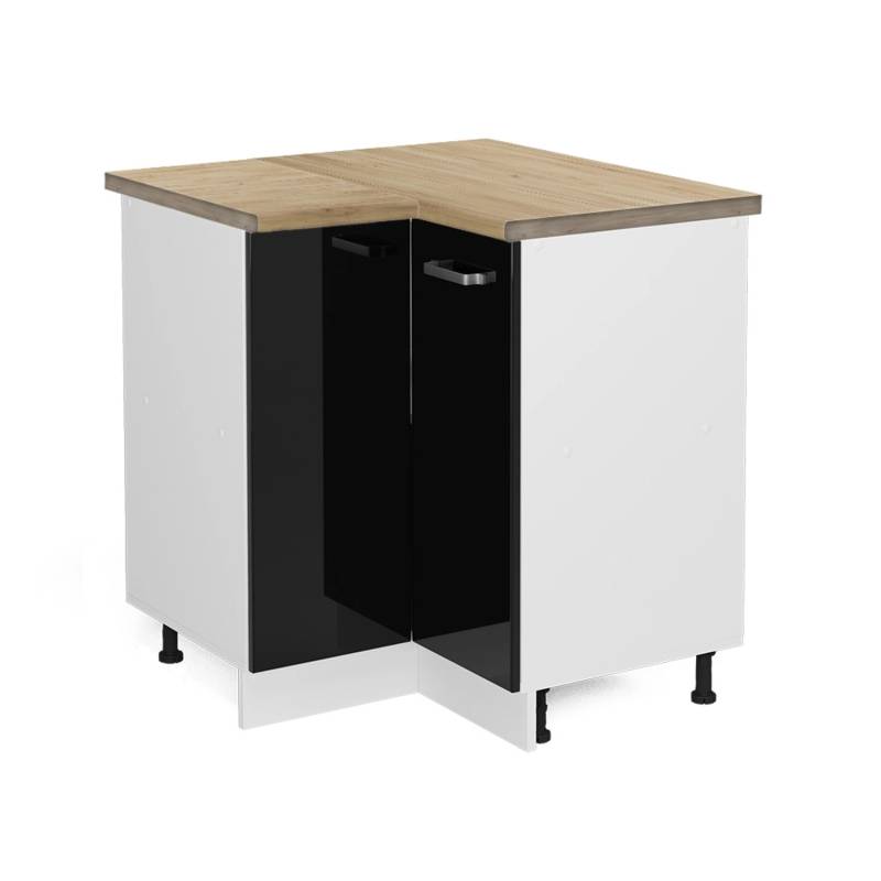 Vicco Eckunterschrank R-Line Schwarz Hochglanz/Weiß 76 cm AP Eiche von Vicco