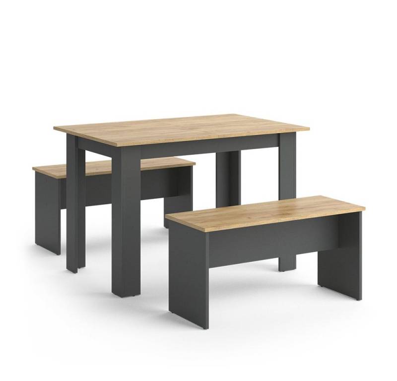 Vicco Essgruppe Sentio, Anthrazit/Goldkraft Eiche, 110 x 70 cm mit 2 Bänken, (Set, 3-tlg., 3-er Set), platzsparend von Vicco