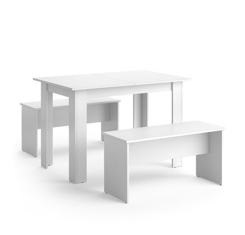 Vicco Essgruppe Sentio, Weiß, 110 x 70 cm mit 2 Bänken, (Set, 3-tlg., 3-er Set), platzsparend von Vicco