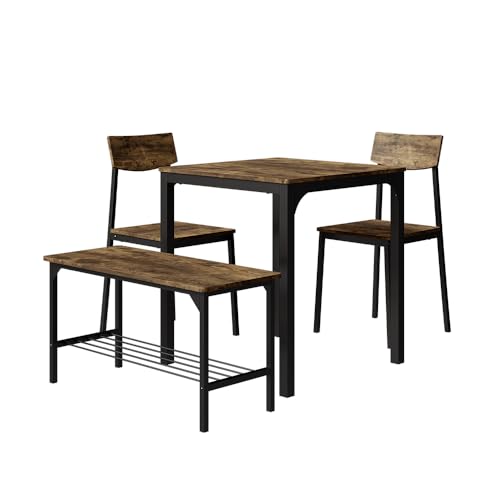 Vicco Esstisch-Set Fyrk, Schwarz/Eiche rustikal, 70 x 70 cm 4 Teile von Vicco
