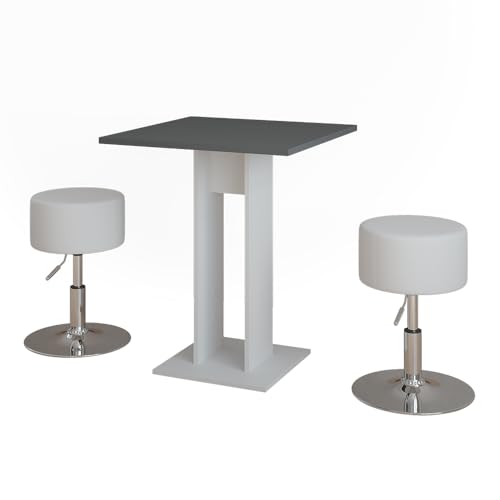 Vicco Esstisch Set Repose, Weiß/Anthrazit, 65 x 65 cm mit 2 Hockern von Vicco