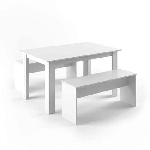 Vicco Esstisch Set Sentio, Küchentisch, Weiß, 90 x 140 cm mit 2 Bänken von Vicco