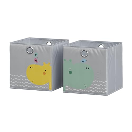 Vicco Faltbox, Regalbox für Kinder, Grau, 30 x 30 cm (Motiv Bär & Nilpferd) von Vicco