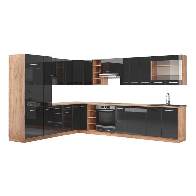 Vicco Fame-Line Eckküche Anthrazit Hochglanz/Goldkraft Eiche 347 x 257 cm ohne Arbeitsplatte von Vicco