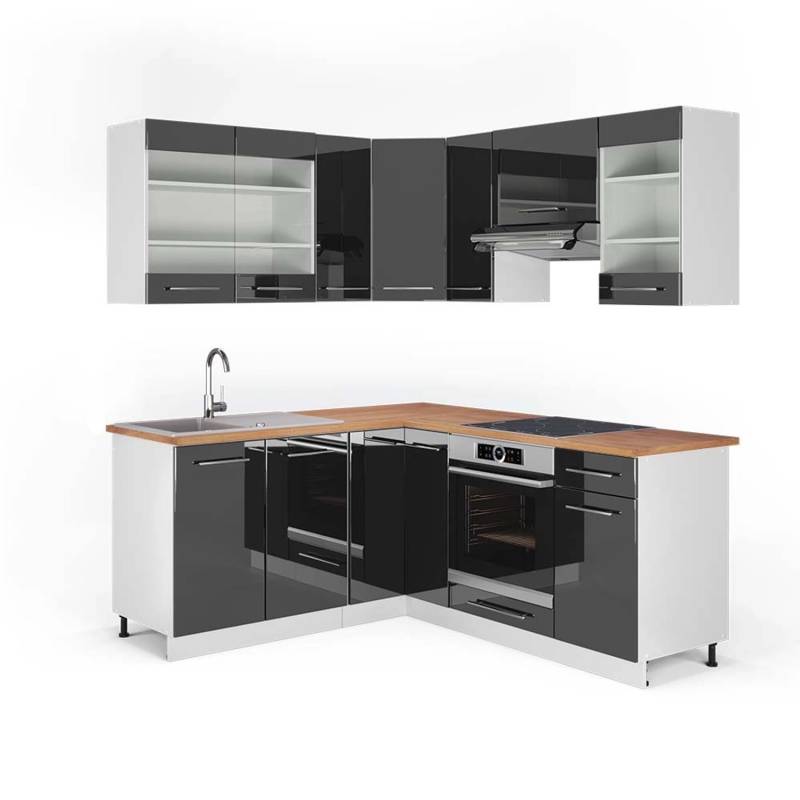 Vicco Fame-Line Eckküche Anthrazit Hochglanz/Weiß 160 x 190 cm AP Eiche von Vicco