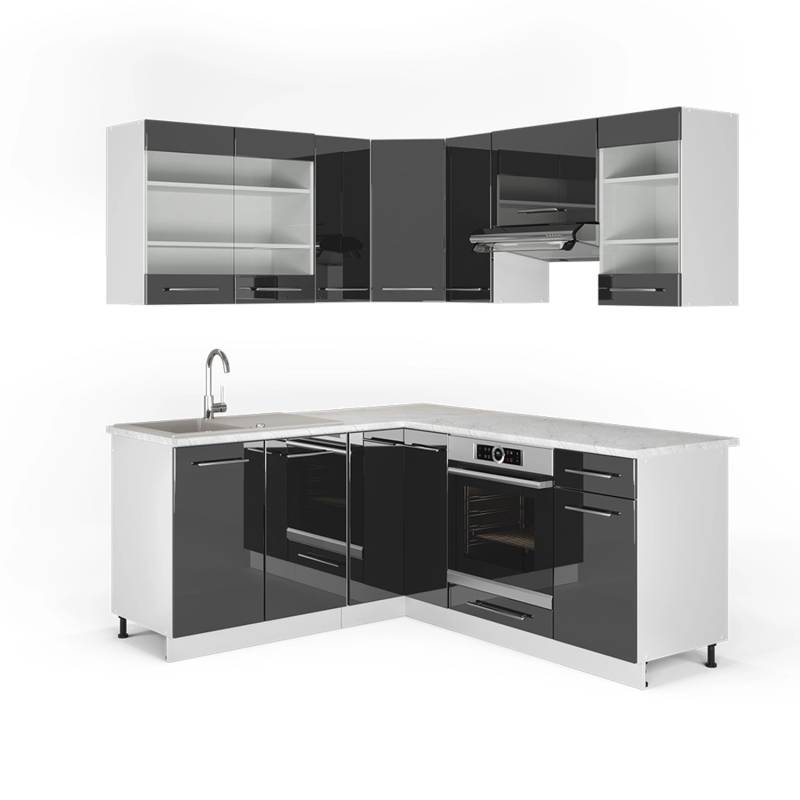 Vicco Fame-Line Eckküche Anthrazit Hochglanz/Weiß 160 x 190 cm AP Marmor von Vicco