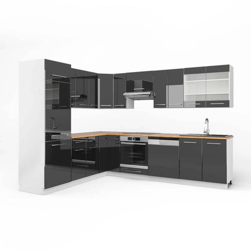 Vicco Fame-Line Eckküche Anthrazit Hochglanz/Weiß 227 x 287 cm AP Eiche von Vicco