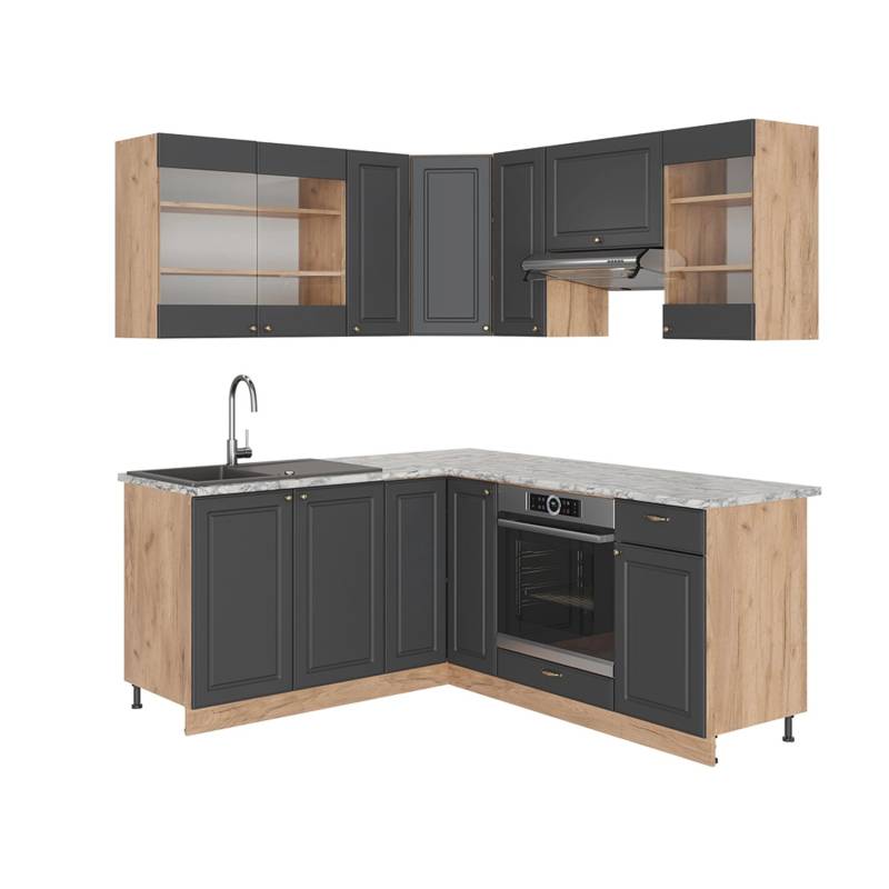 Vicco Fame-Line Eckküche Anthrazit Landhaus/Goldkraft Eiche 160 x 190 cm AP Marmor von Vicco