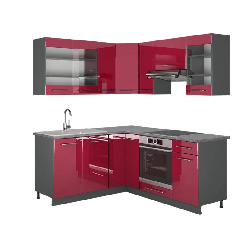 Vicco Fame-Line Eckküche Bordeaux Hochglanz/Anthrazit 160 x 190 cm AP Anthrazit von Vicco