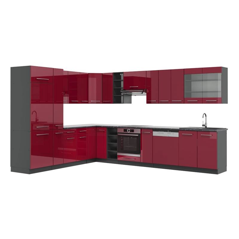 Vicco Fame-Line Eckküche Bordeaux Hochglanz/Anthrazit 347 x 257 cm AP Anthrazit von Vicco