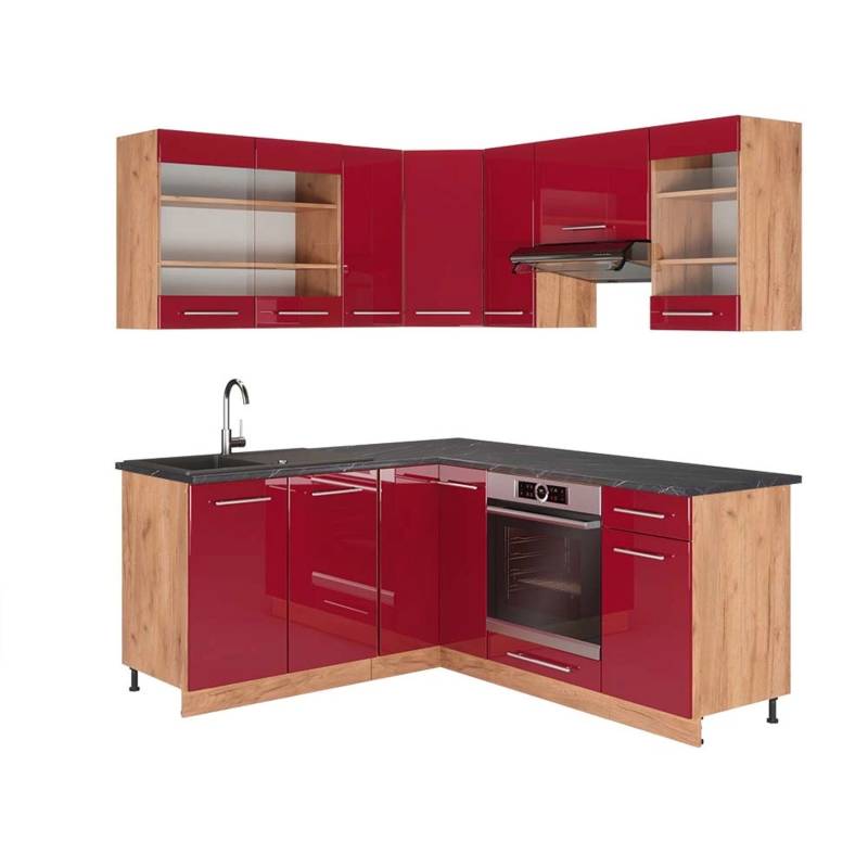 Vicco Fame-Line Eckküche Bordeaux Hochglanz/Goldkraft Eiche 160 x 190 cm AP Anthrazit von Vicco