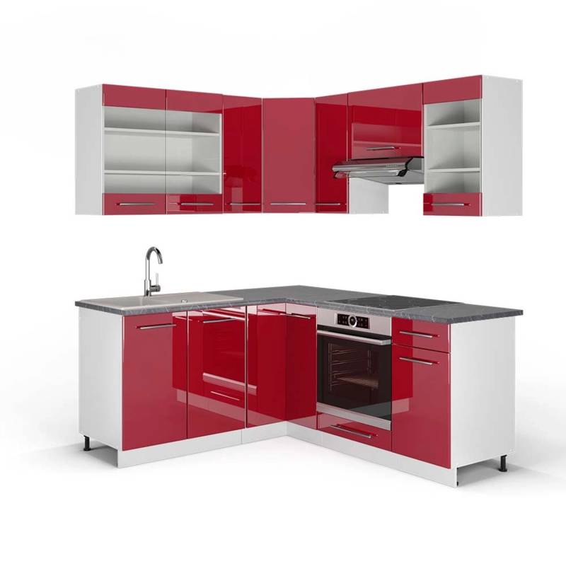 Vicco Fame-Line Eckküche Bordeaux Hochglanz/Weiß 160 x 190 cm AP Anthrazit von Vicco