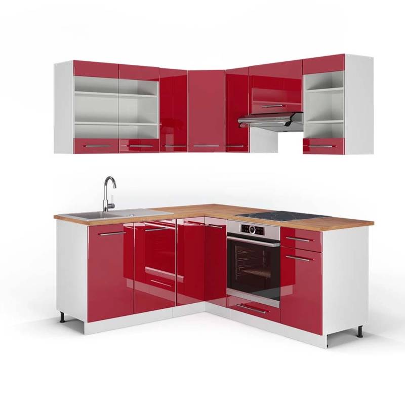 Vicco Fame-Line Eckküche Bordeaux Hochglanz/Weiß 160 x 190 cm AP Eiche von Vicco