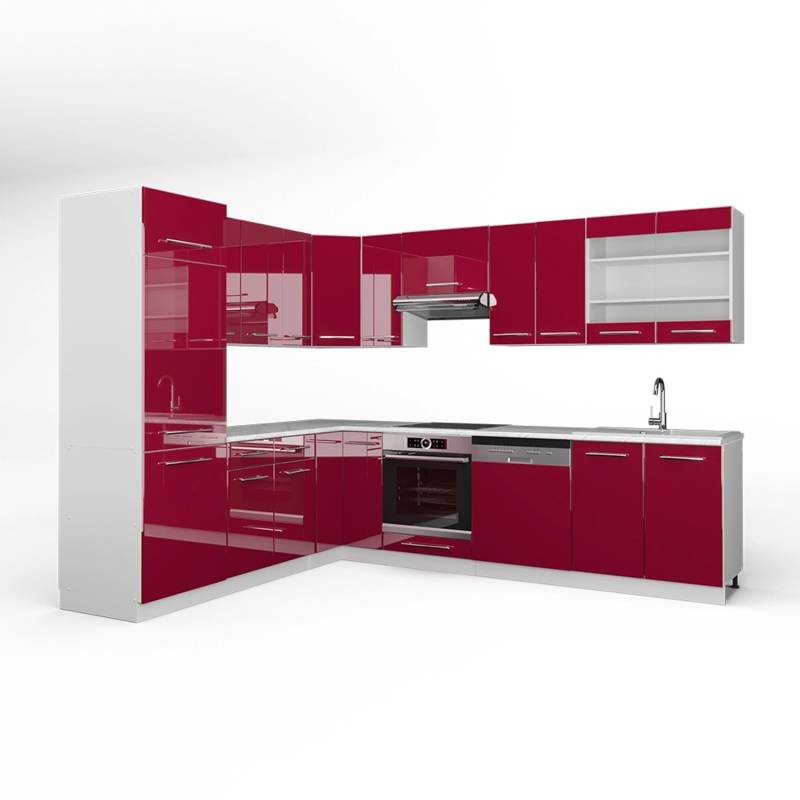 Vicco Fame-Line Eckküche Bordeaux Hochglanz/Weiß 227 x 60 cm ohne Arbeitsplatte von Vicco