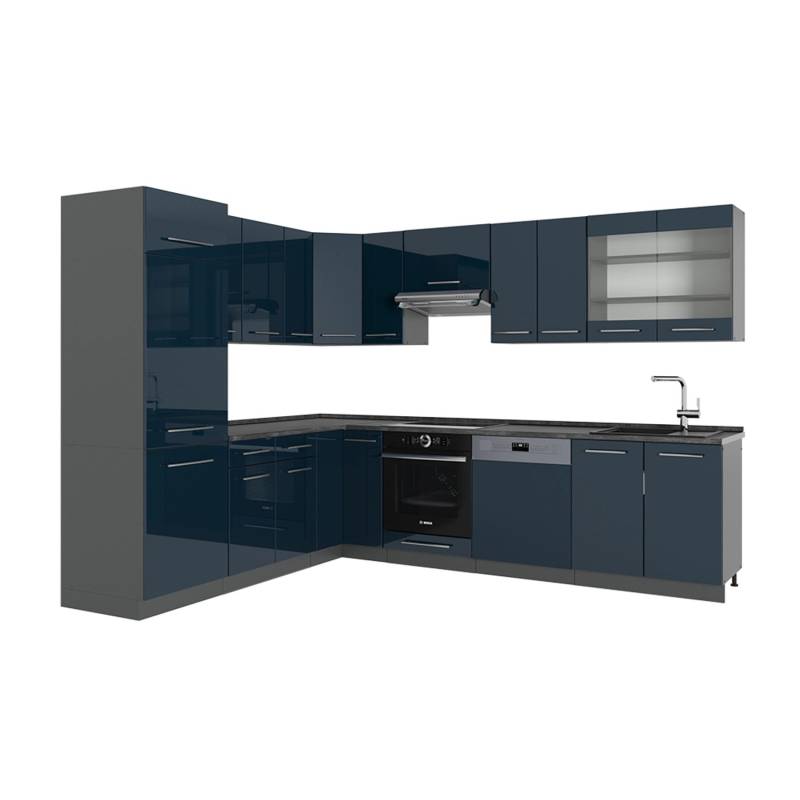 Vicco Fame-Line Eckküche Dunkelblau Hochglanz/Anthrazit 227 x 60 cm ohne Arbeitsplatte von Vicco