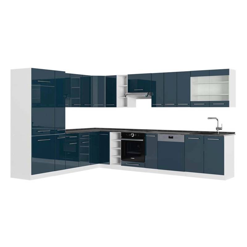 Vicco Fame-Line Eckküche Dunkelblau Hochglanz/Weiß 257 x 60 cm AP Anthrazit von Vicco