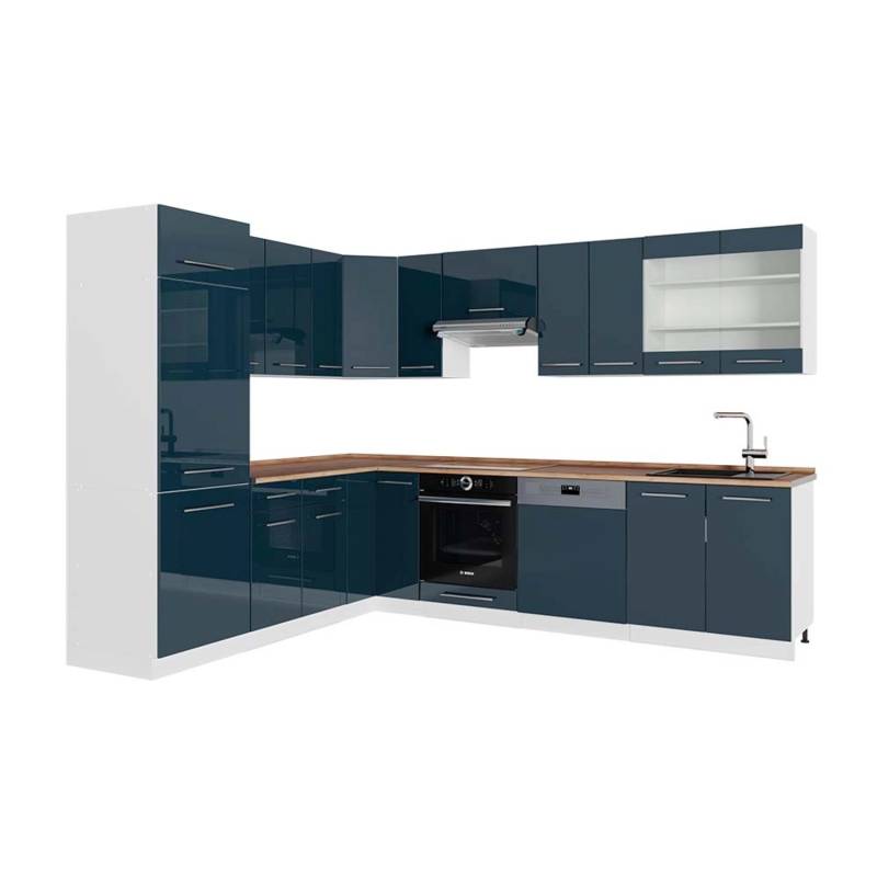 Vicco Fame-Line Eckküche Dunkelblau Hochglanz/Weiß 287 x 227 cm AP Eiche von Vicco