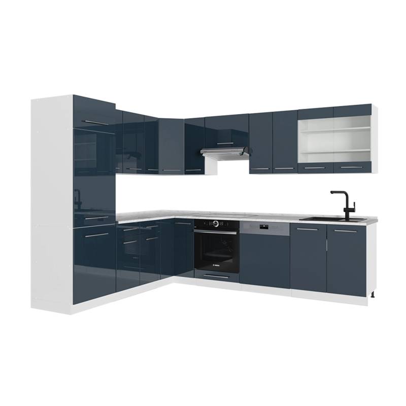 Vicco Fame-Line Eckküche Dunkelblau Hochglanz/Weiß 287 x 227 cm AP Marmor von Vicco