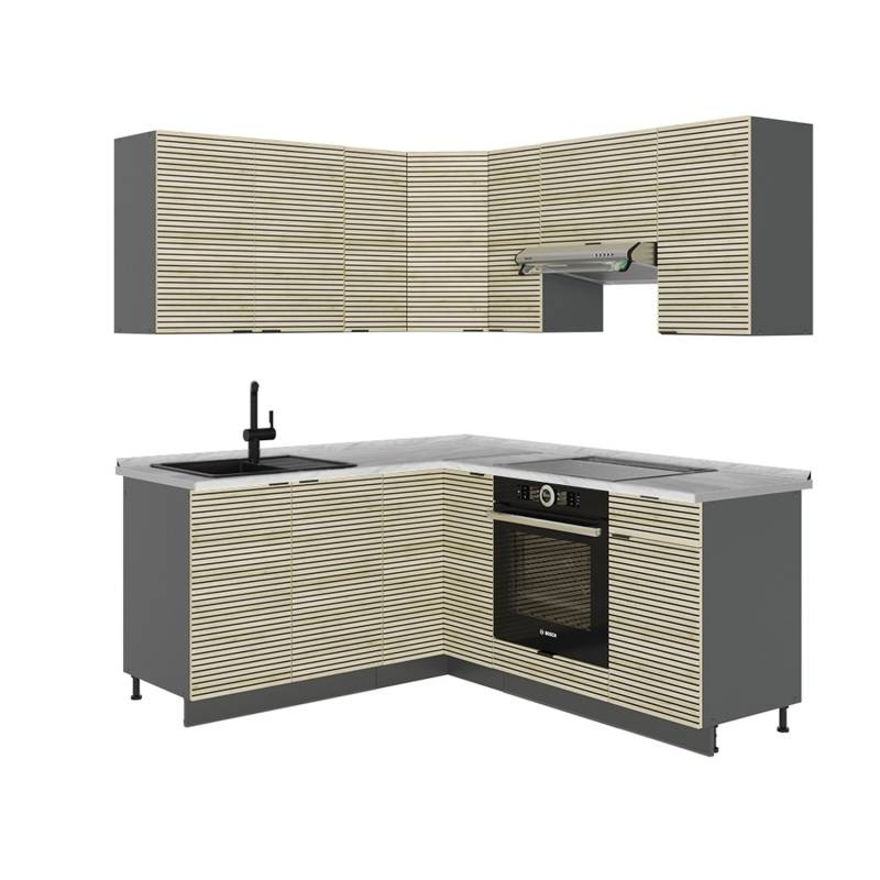 Vicco Fame-Line Eckküche Eiche Paneel/Anthrazit 160 x 190 cm AP Marmor von Vicco