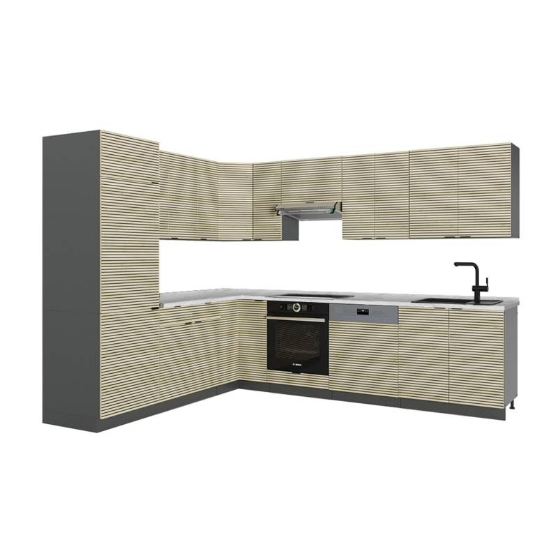 Vicco Fame-Line Eckküche Eiche Paneel/Anthrazit 227 x 287 cm AP Marmor von Vicco