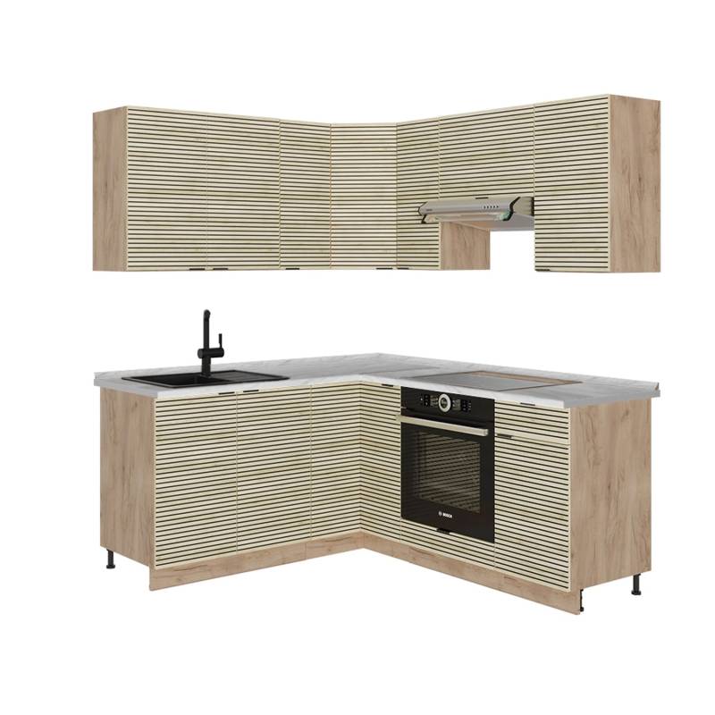 Vicco Fame-Line Eckküche Eiche Paneel/Goldkraft Eiche 160 x 190 cm AP Marmor von Vicco