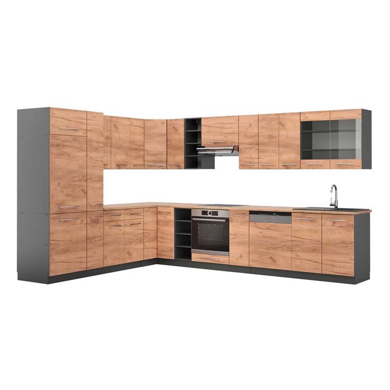 Vicco Fame-Line Eckküche Goldkraft Eiche/Anthrazit 347 x 257 cm AP Eiche von Vicco