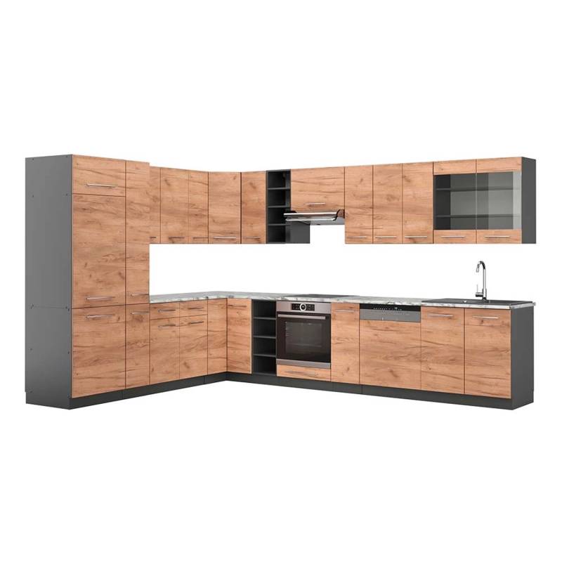 Vicco Fame-Line Eckküche Goldkraft Eiche/Anthrazit 347 x 257 cm AP Marmor von Vicco