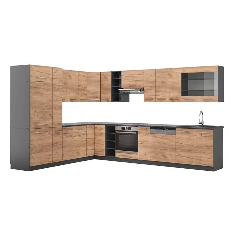 Vicco Fame-Line Eckküche Goldkraft Eiche/Anthrazit 347 x 257 cm ohne Arbeitsplatte von Vicco