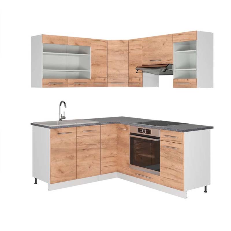 Vicco Fame-Line Eckküche Goldkraft Eiche/Weiß 160 x 190 cm AP Anthrazit von Vicco