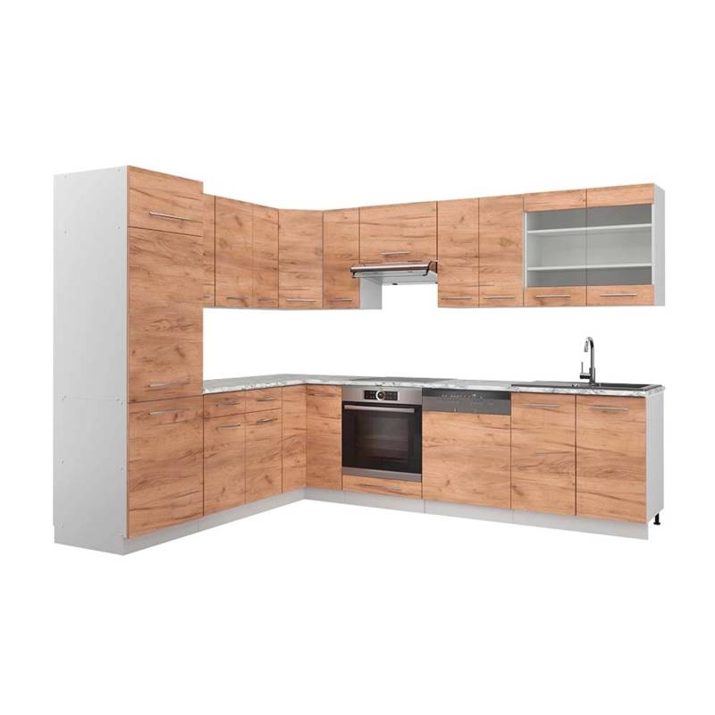 Vicco Fame-Line Eckküche Goldkraft Eiche/Weiß 227 x 287 cm AP Marmor von Vicco