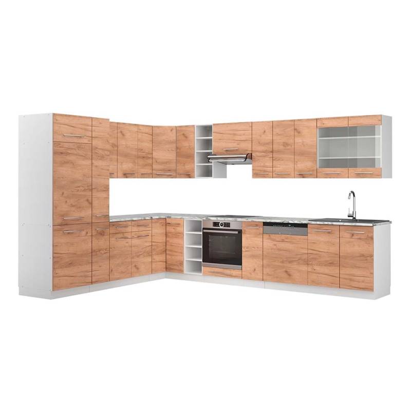 Vicco Fame-Line Eckküche Goldkraft Eiche/Weiß 347 x 257 cm AP Marmor von Vicco