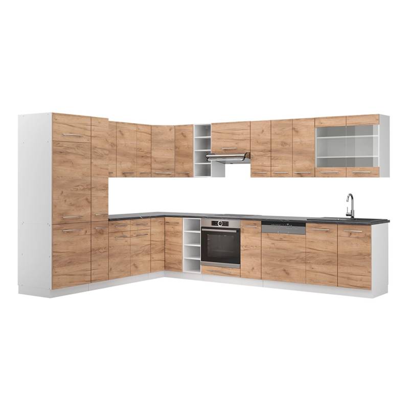 Vicco Fame-Line Eckküche Goldkraft Eiche/Weiß 347 x 257 cm ohne Arbeitsplatte von Vicco