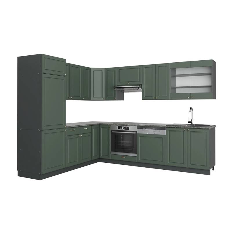 Vicco Fame-Line Eckküche Grün-Gold Landhaus/Anthrazit 227 x 60 cm ohne Arbeitsplatte von Vicco