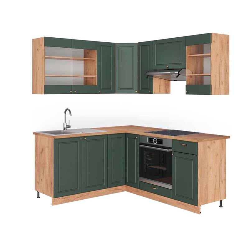 Vicco Fame-Line Eckküche Grün-Gold Landhaus/Goldkraft Eiche 160 x 190 cm AP Eiche von Vicco