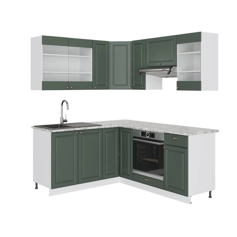 Vicco Fame-Line Eckküche Grün-Gold Landhaus/Weiß 160 x 60 cm ohne Arbeitsplatte von Vicco