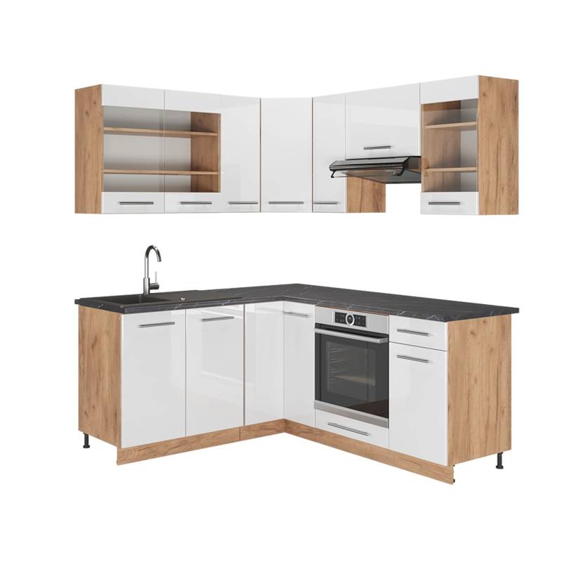 Vicco Fame-Line Eckküche Weiß Hochglanz/Goldkraft Eiche 160 x 190 cm AP Anthrazit von Vicco