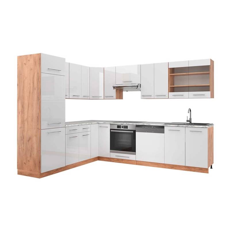 Vicco Fame-Line Eckküche Weiß Hochglanz/Goldkraft Eiche 227 x 287 cm AP Marmor von Vicco