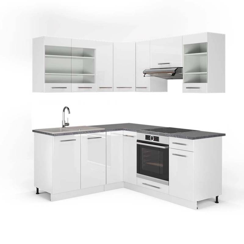Vicco Fame-Line Eckküche Weiß Hochglanz/Weiß 160 x 190 cm AP Anthrazit von Vicco
