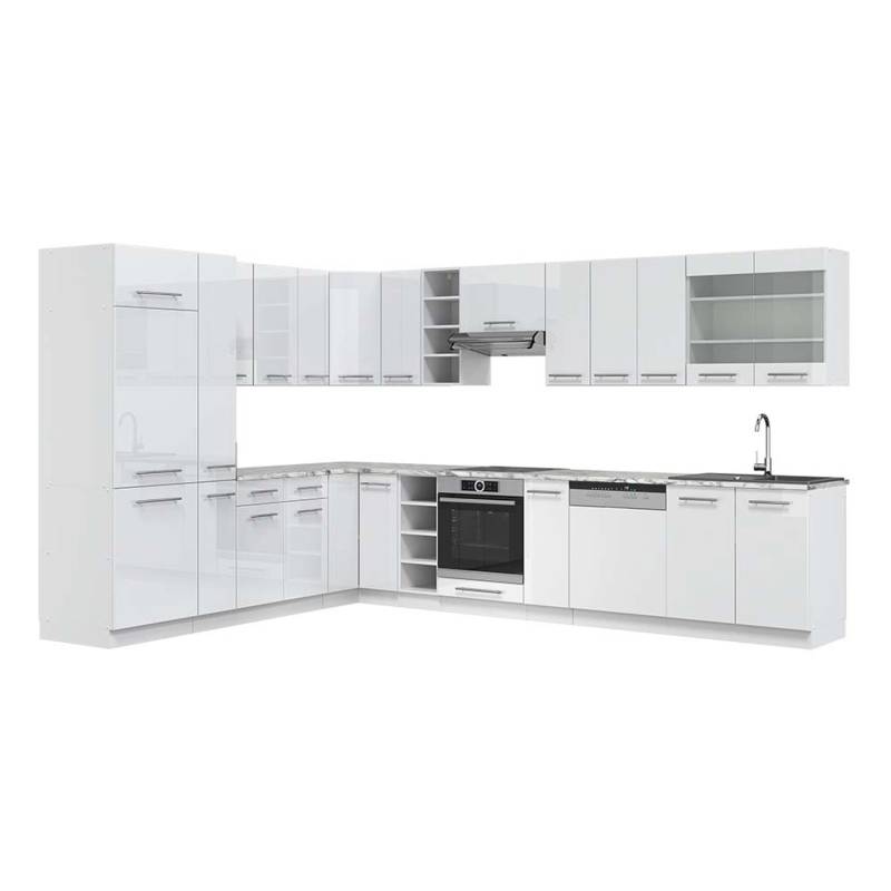 Vicco Fame-Line Eckküche Weiß Hochglanz/Weiß 347 x 257 cm AP Marmor von Vicco
