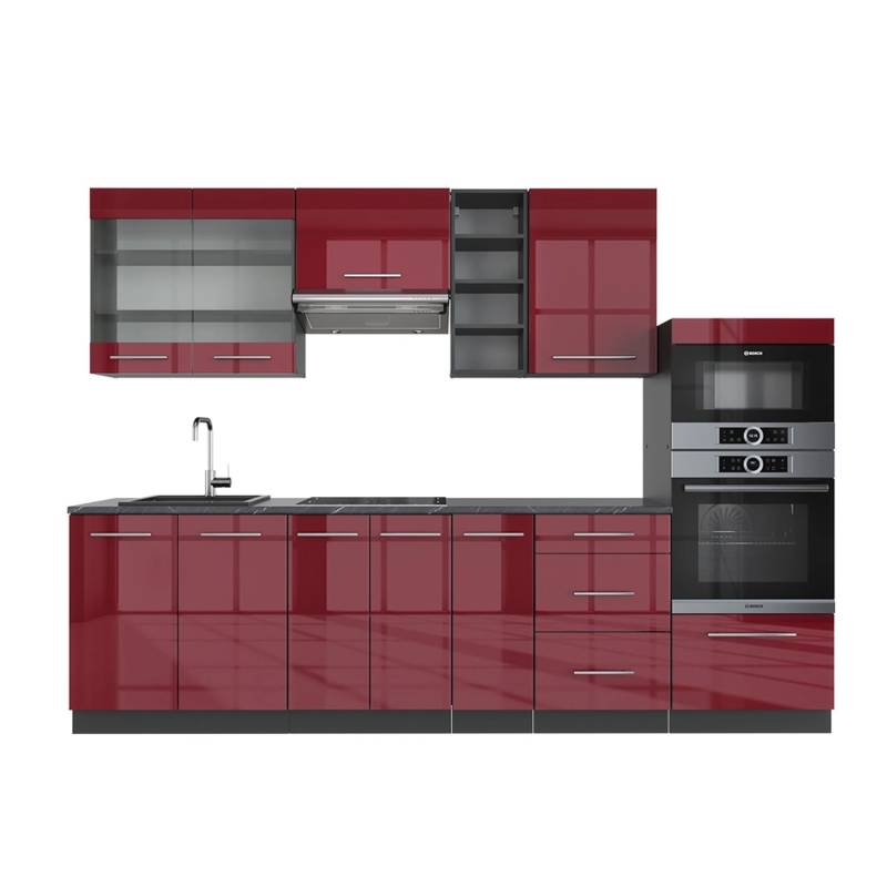 Vicco Fame-Line Küchenschränke Bordeaux Hochglanz/Anthrazit 280 cm AP Anthrazit von Vicco