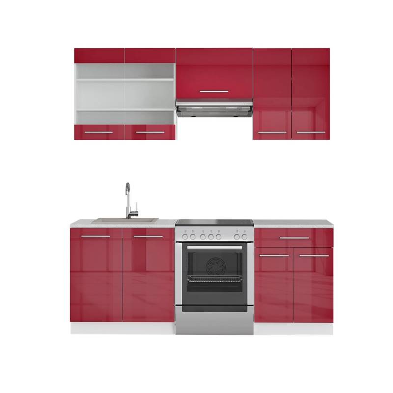 Vicco Fame-Line Küchenschränke Bordeaux Hochglanz/Weiß 200 cm AP Marmor von Vicco